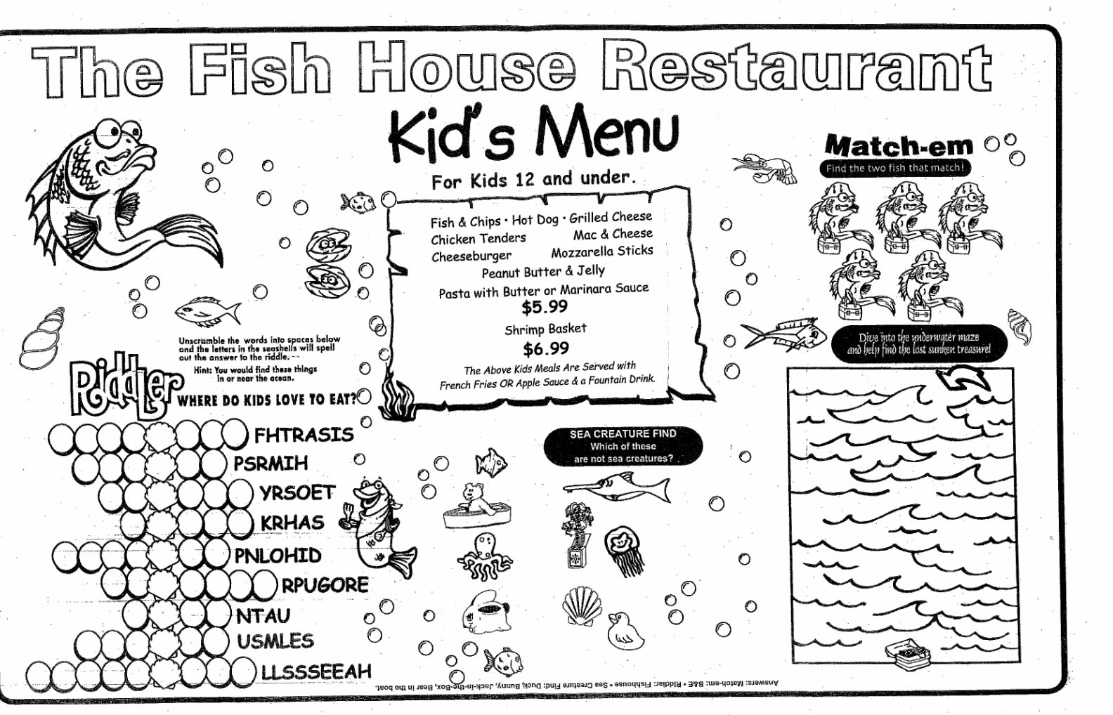Bonita Kids Menu