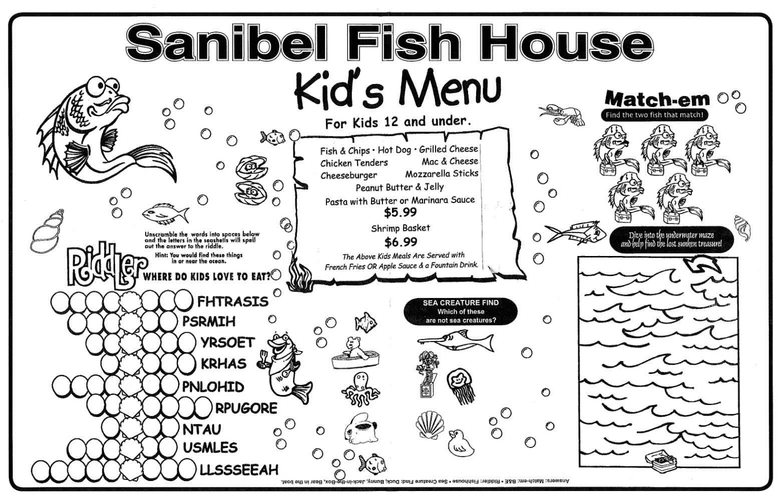 Kids menu 2020